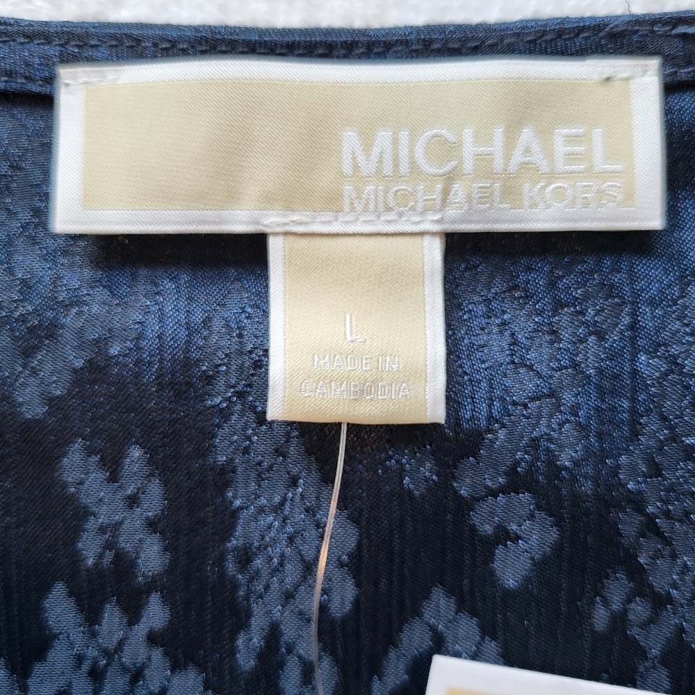MICHAEL MICHAEL KORS Womens Dark Blue Faux Wrap Peplum Top - Size L (NWT) - Picture 6 of 9